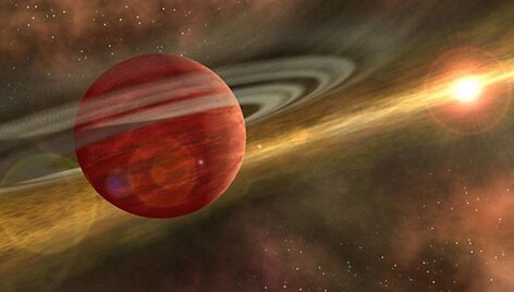 Taip galėtų atrodyti jauniausia i&scaron; visų žinomų planetų, skriejanti aplink &bdquo;CoKu Tau&ldquo; žvaigždę. 