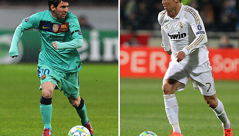 Lionelis Messi prie&scaron; Cristiano Ronaldo.