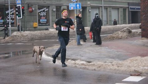 Bėgikas su keturkoju partneriu. 