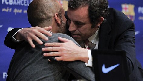 Josepas Guardiola ir &bdquo;Barcelona&ldquo; futbolo klubo prezidentas Sandro Rossellas 