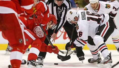 &bdquo;Red Wings&ldquo; ir &bdquo;Blackhawks&ldquo; rungtynių akimirka