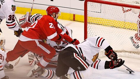 &bdquo;Red Wings&ldquo; ir &bdquo;Blackhawks&ldquo; rungtynių akimirka
