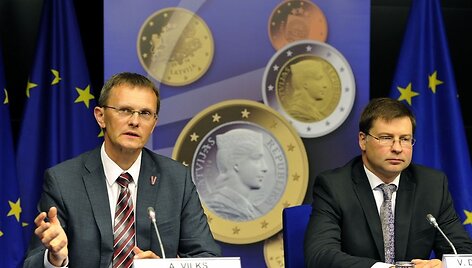 Latvijos finansų ministras Andris Vilks ir Latvijos ministras pirmininkas Valdis Dombrovski
