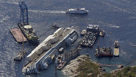 Ruošiamasi iškelti „Costa Concordia“ kruizinį laivą.