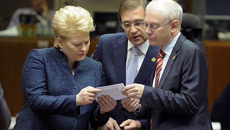 Lietuvos prezidentė Dalia Grybauskaitė, Portugalijos ministras pirmininkas Pedro Passos Coelho ir Europos Sąjungos prezidentas Hermanas van Rompuy