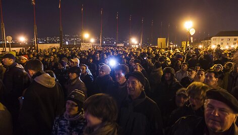 Demonstrantai Vengrijoje 