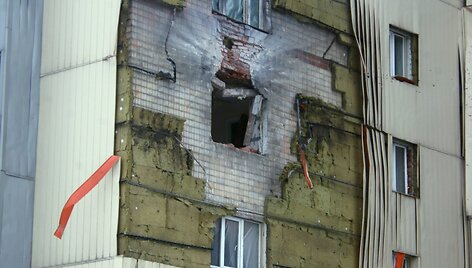 Per ap&scaron;audymus apgadintas daugiabutis Donecke