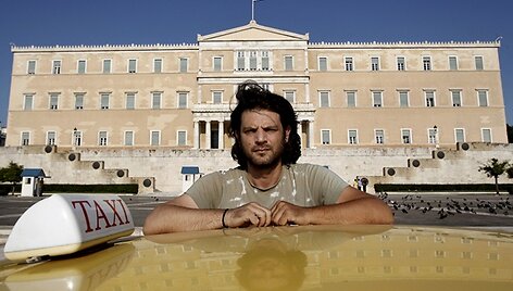 Taksi vairuotojas prie Graikijos parlamento