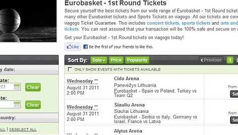 viagogo.com svetainėje siūloma įsigyti bilietų į Europos čempionatą