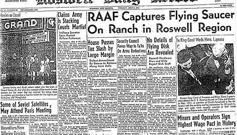 1947 metų liepos 7 dienos laikra&scaron;čio &bdquo;Roswell Daily Record&ldquo; straipsnis apie Rosvelą.