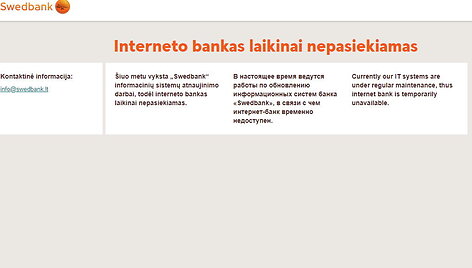 Sutriko &bdquo;Swedbank&ldquo; internetinės bankininkystės veikla