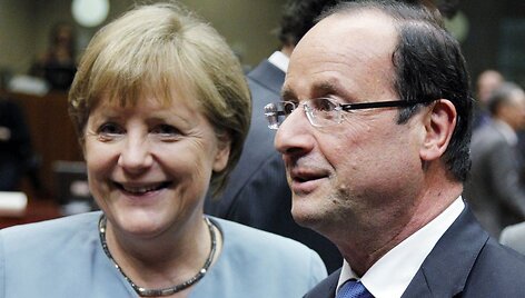 Prancūzijos prezidentas Francois Hollande'as ir Vokietijos kanclerė Angela Merkel.