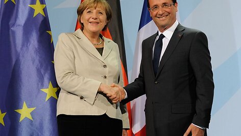 Vokietijos kanclerė Angela Merkel ir Prancūzijos prezidentas Francois Hollande'as