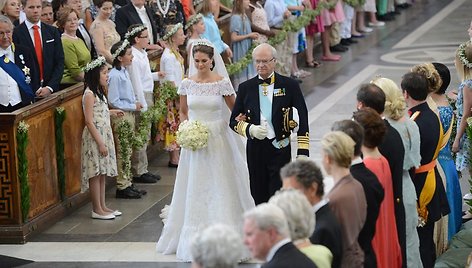 Švedijos princesė Madeleine su tėvu karaliumi Carlu Gustafu