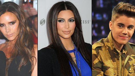 Victoria Beckham, Kim Kardashian ir Justinas Bieberis