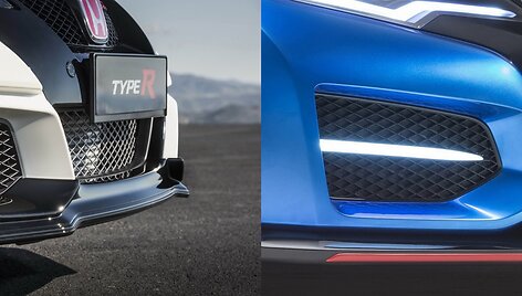 &bdquo;Honda Civic Type-R&ldquo;: serijinis modelis (kairėje) prie&scaron; konceptą (de&scaron;inėje)