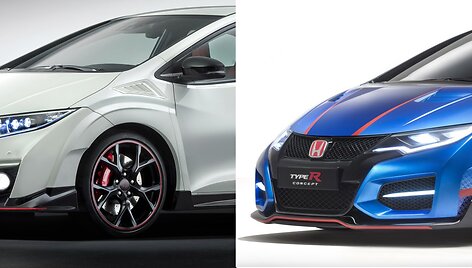&bdquo;Honda Civic Type-R&ldquo;: serijinis modelis (kairėje) prie&scaron; konceptą (de&scaron;inėje)