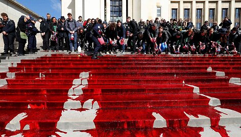 Paryžiuje per protestą liejosi netikras kraujas