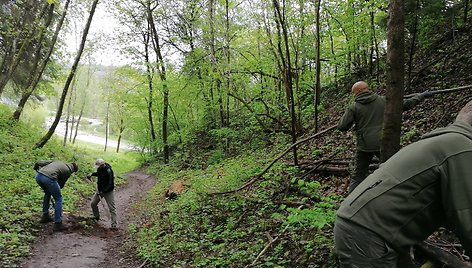 Pavilnių ir Verkių regioninių parkų darbuotojai užtveria takus kalnų dviratininkams.