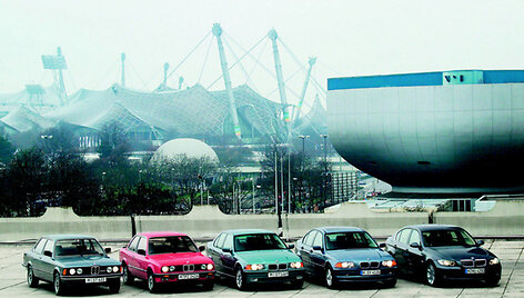 BMW 3 serija (i&scaron; kairės: E21, E30, E36, E46, E90)