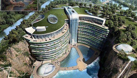 Apleistą uolienos karjerą kinai pavers futuristiniu penkių žvaigždučių viešbučiu „Shimao Shanghai Wonderland“