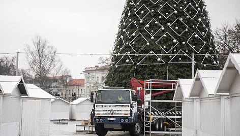 Sostinės Katedros aikštėje statoma Kalėdų eglė