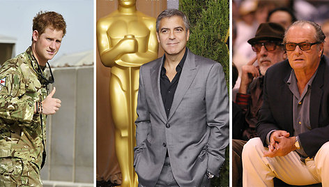Iš kairės: princas Harry, George'as Clooney ir Jackas Nicholsonas