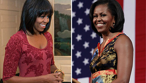 Michelle Obama &ndash; su naująja &scaron;ukuosena (nuotr. kairėje) ir anksčiau