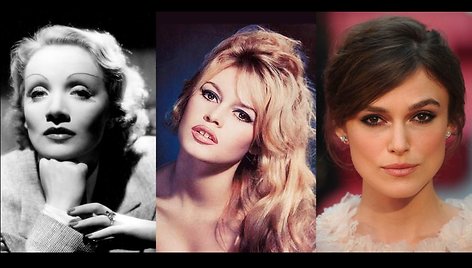 Antakių mados. Iš kairės į dešinę: Marlene Dietrich, Brigitte Bardot, Keira Knightley