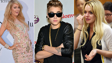 I&scaron; kairės: Paris Holton, Justin Bieber ir Lindsay Lohan