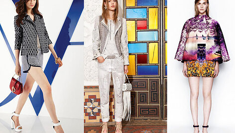 I&scaron; kairės: Diane Von Furstenberg, Roberto Cavalli ir Mary Katrantzou resort 2014 kolekcijos. Dvf.com, robertocavalli.com ir marykatrantzou.com nuotr.