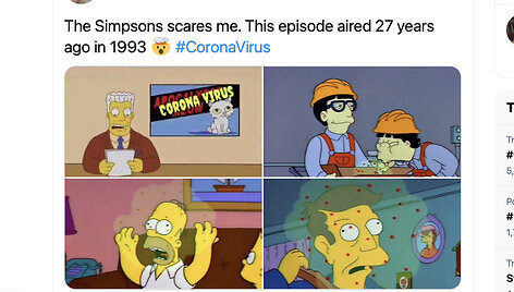 Prieš metus žmonės aktyviai dalijosi kadrais, tariamai įrodančiais, esą &bdquo;Simpsonuose&ldquo; buvo nuspėta COVID-19