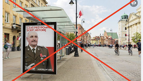 Socialiniuose tinkluose platinami vaizdai su plakatais, esą turinčiais paruošti lenkus karių įvedimui į Ukrainą, yra fotomontažas 
