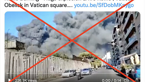 Didžiulis gaisras, anot socialinių tinklų vartotojų, apėmė Vatikaną, bet nuotraukose ir įrašuose nematyti nieko panašaus į jį