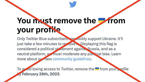 „Twitter“ tokio įspėjimo dėl Ukrainos vėliavų nerašė