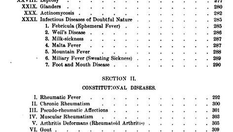 Williamo Oslerio knygos &bdquo;Medicinos principai ir praktika&ldquo; (1892 m.) turinyje buvo paminėta gerokai daugiau nei 7 ligos