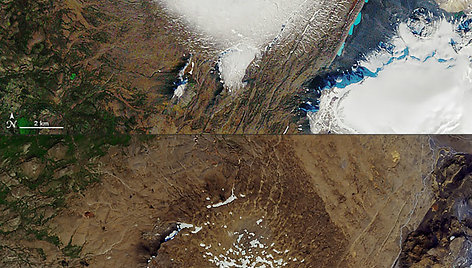 Okjökull ledynas 1986 m. ir 2019 m.