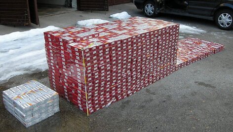 Sulaikyta cigarečių kontrabanda saugoma Lazdijų policijoje