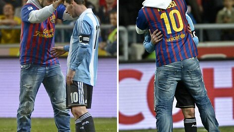 Lionelis Messi ir aik&scaron;tės įsibrovėlis.