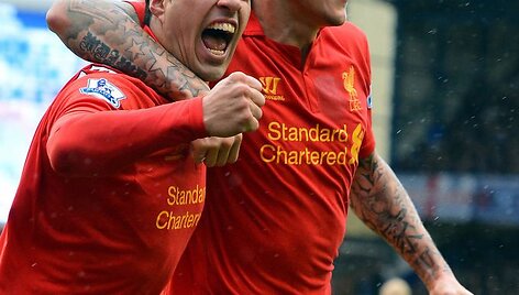 &bdquo;Liverpool&ldquo; puolėjas Luizas Suarezas ir Martinas Skrtelis