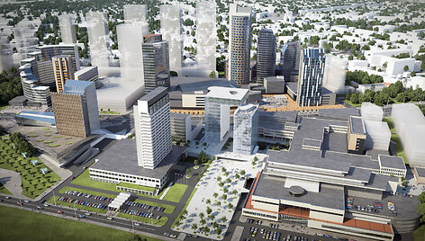 Multifunkcinio centro de&scaron;iniajame Neries krante architektūriniai pasiūlymai (vizualizacijos)
