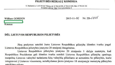 Atsakymas dėl pilietybės Williamui Gordonui