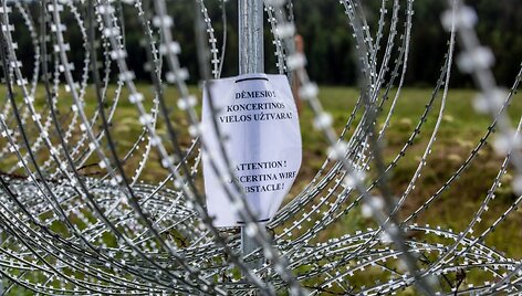 Spygliuotos vielos užtvara ties siena su Baltarusija