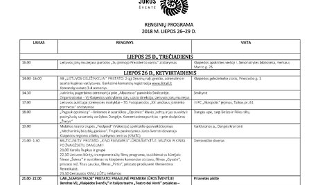 2018 metų Jūros &scaron;ventės renginiai