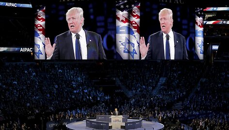 Donaldas Trumpas proizraelieti&scaron;kos JAV lobistinės organizacijos AIPAC konferencijoje Va&scaron;ingtone