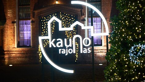Menų inkubatoriaus kieme stovi pagrindinė Kauno rajono Kalėdų eglutė