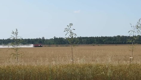 Nuimant derlių Pakruojo rajone kilo gaisras