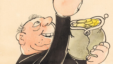 Juozo Kasčiūno 1963 m. sukurta antireliginė karikatūra &bdquo;Tikiu į dievą tėvą&ldquo;
