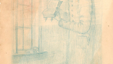 Adomo Brako piešinys „Autoportretas su knyga“, 1947 m. vasario 26 d.