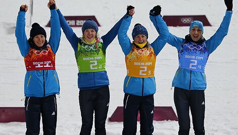 Sočyje Ukrainos biatlono komanda triumfavo moterų estafetėje